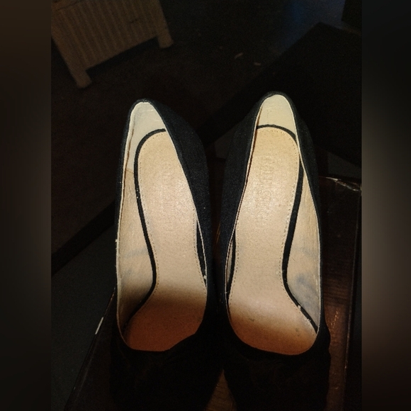 Black Chunky Platform Heels with White Stripe - Picture 8 of 9